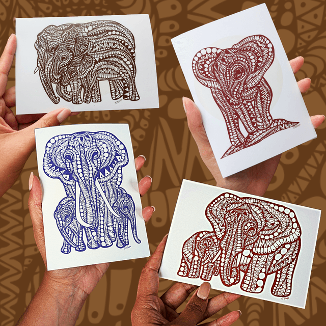 Elephant Greeting Card Pack x4
